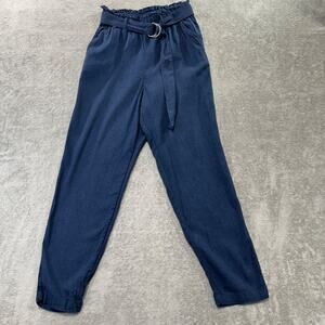 Hollister Linen Blend Ultra High Waist Pants XS Ankle Blue Beachy Nautical Boho